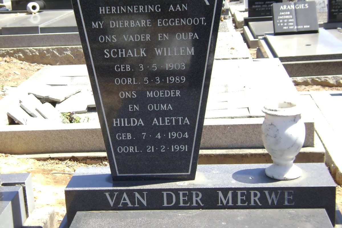 MERWE Schalk Willem, van der 1903-1989 & Hilda Aletta 1904-1991