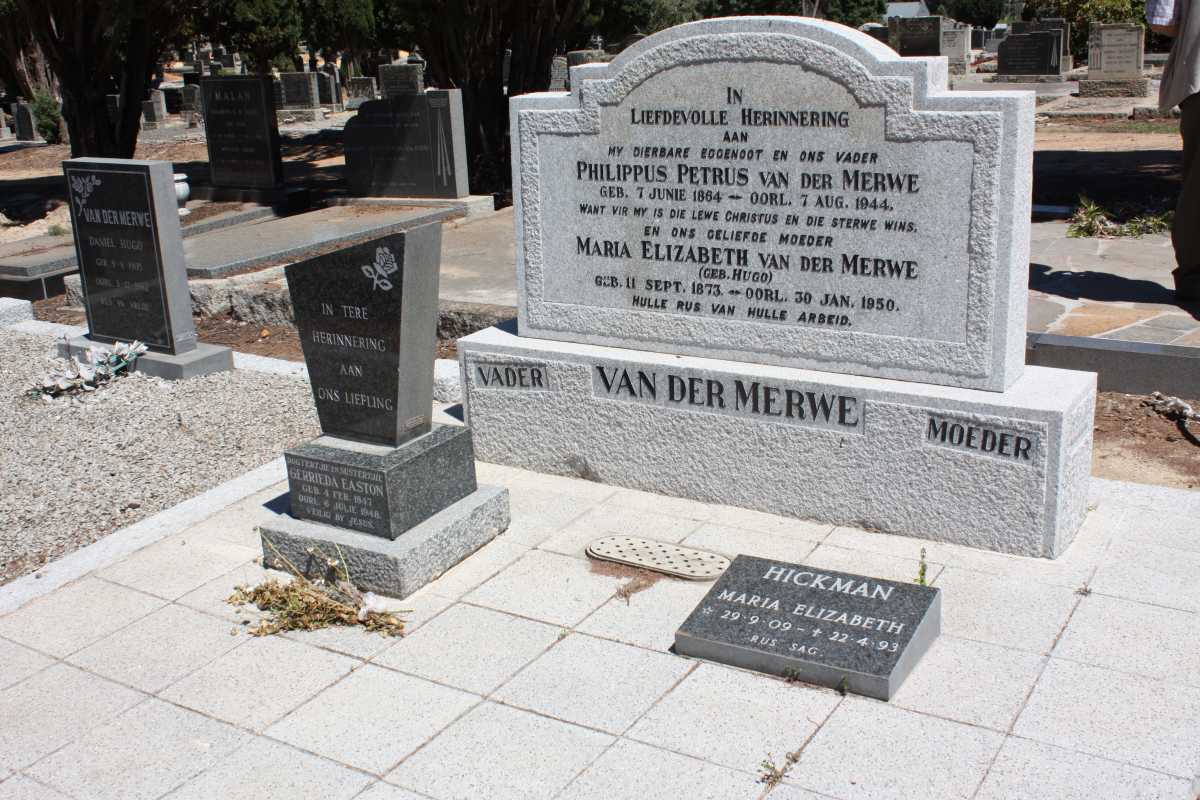 MERWE Philippus Petrus, van der 1864-1944 & Maria Elizabeth HUGO 1873-1950 :: HICKMAN Maria Elizabeth 1909-1993 :: EASTON Gerrieda 1947-1948 _1