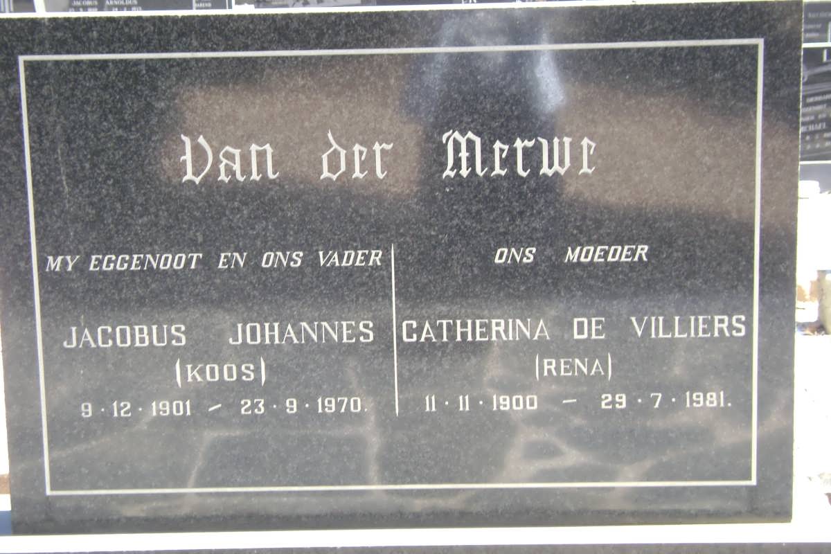 MERWE Jacobus Johannes, van der 1901-1970 & Catherina DE VILLIERS 1900-1981