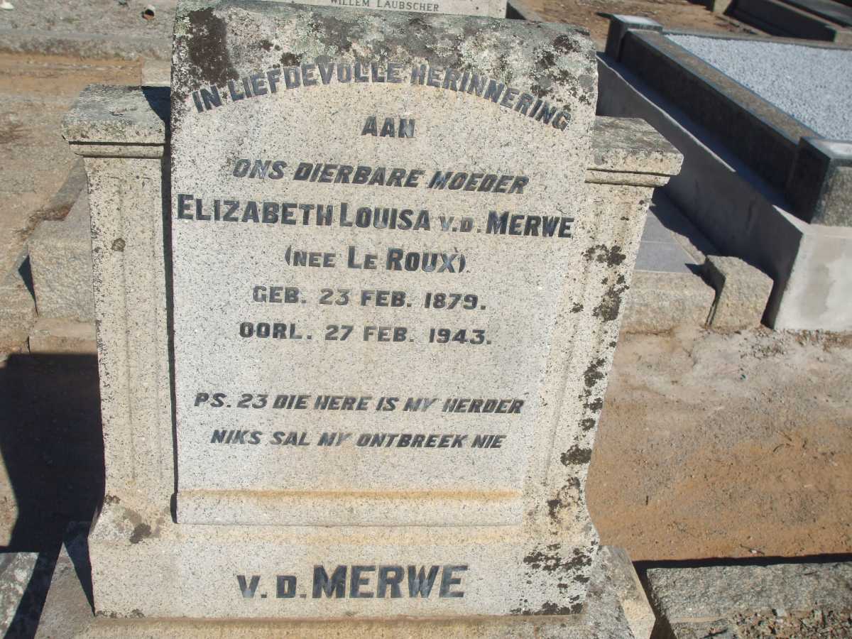 MERWE Elizabeth Louisa, V.D. nee LE ROUX 1879-1943