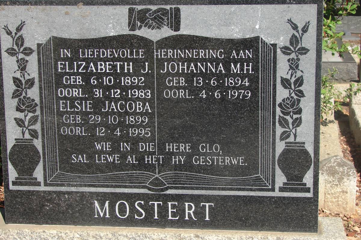 MOSTERT Elizabeth J. 1892-1983 :: MOSTERT Johanna M.H. 1894-1979 :: MOSTERT Elsie Jacoba 1899-1995