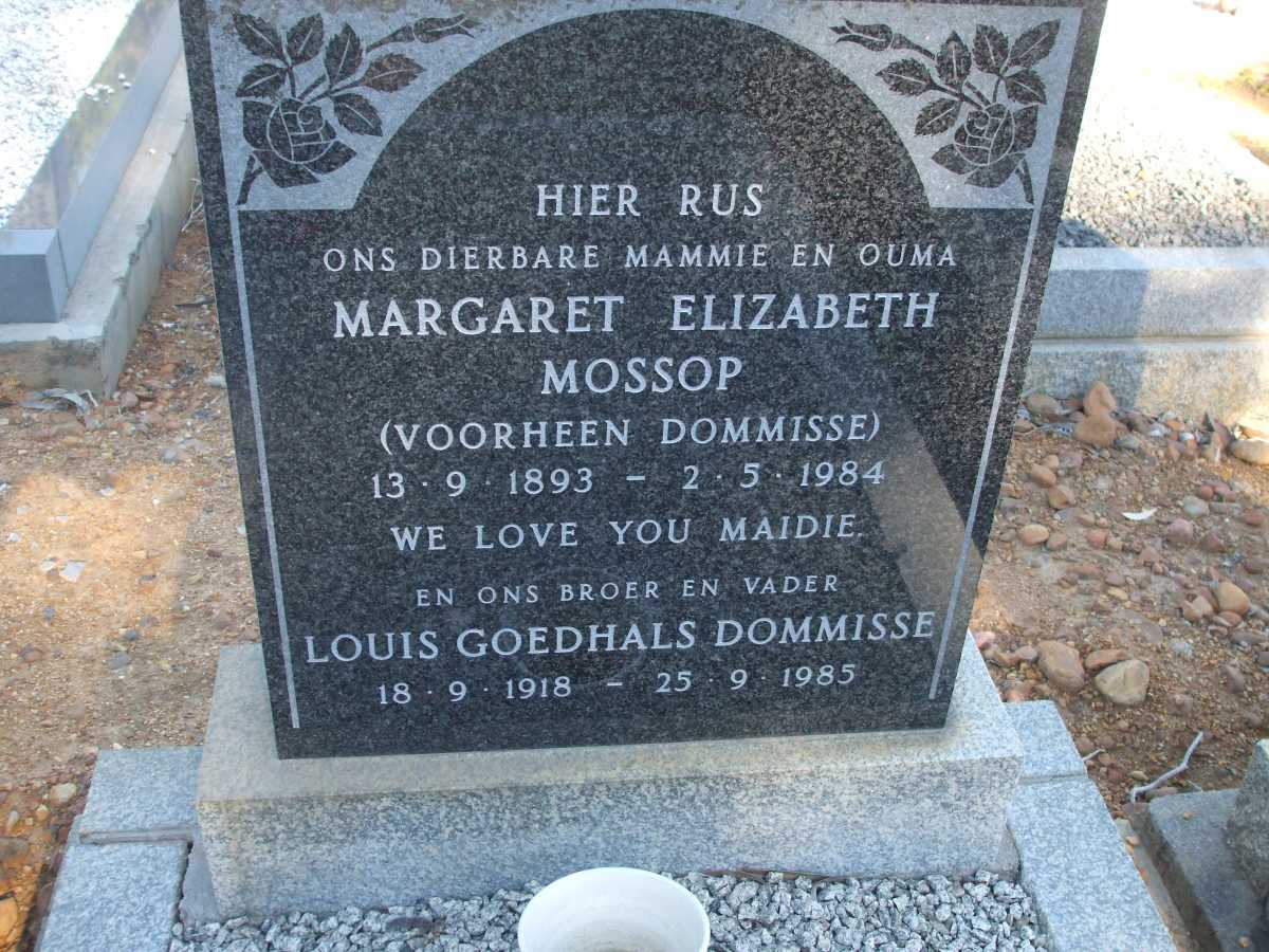 MOSSOP Margaret Elizabeth voorheen DOMISSE 1893-1984 :: DOMISSE Louis Goedhals 1918-1985