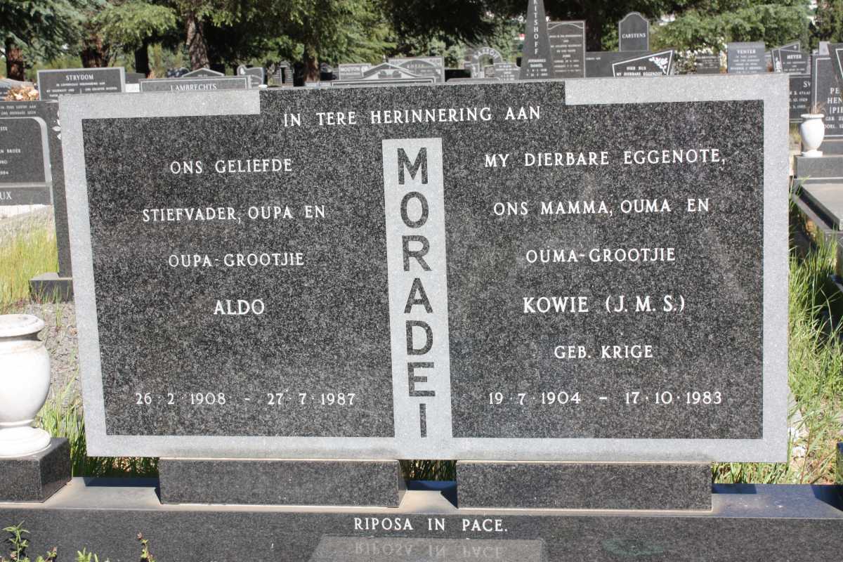 MORADEI Aldo 1908-1987 & J.M.S. KRIGE 1904-1983