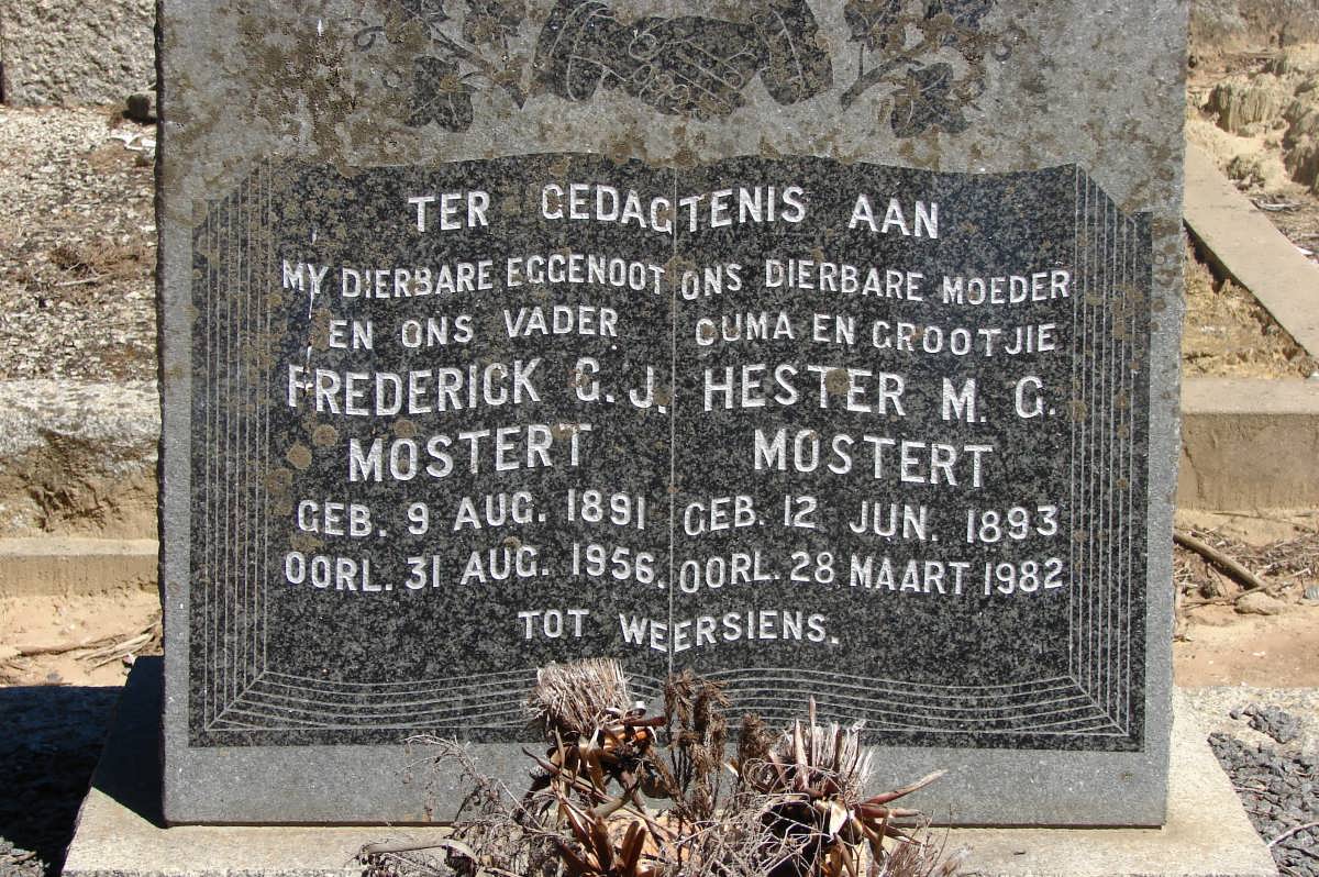 MOSTERT Frederick G.J. 1891-1956 & Hester M.G. 1893-1982