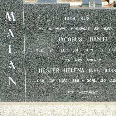 MALAN Jacobus Daniel 1881-1959 & Hester Helena ROSSOUW 1888-1961