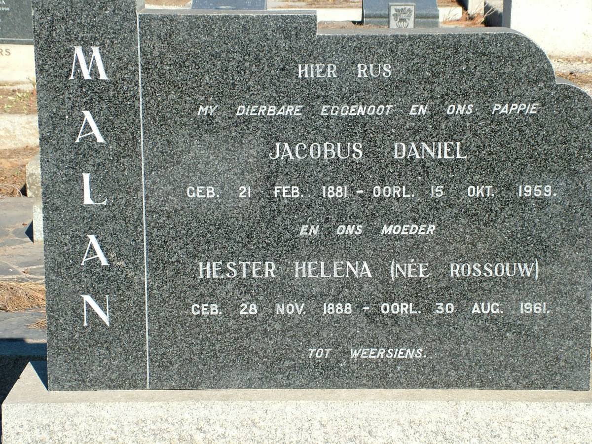 MALAN Jacobus Daniel 1881-1959 & Hester Helena ROSSOUW 1888-1961