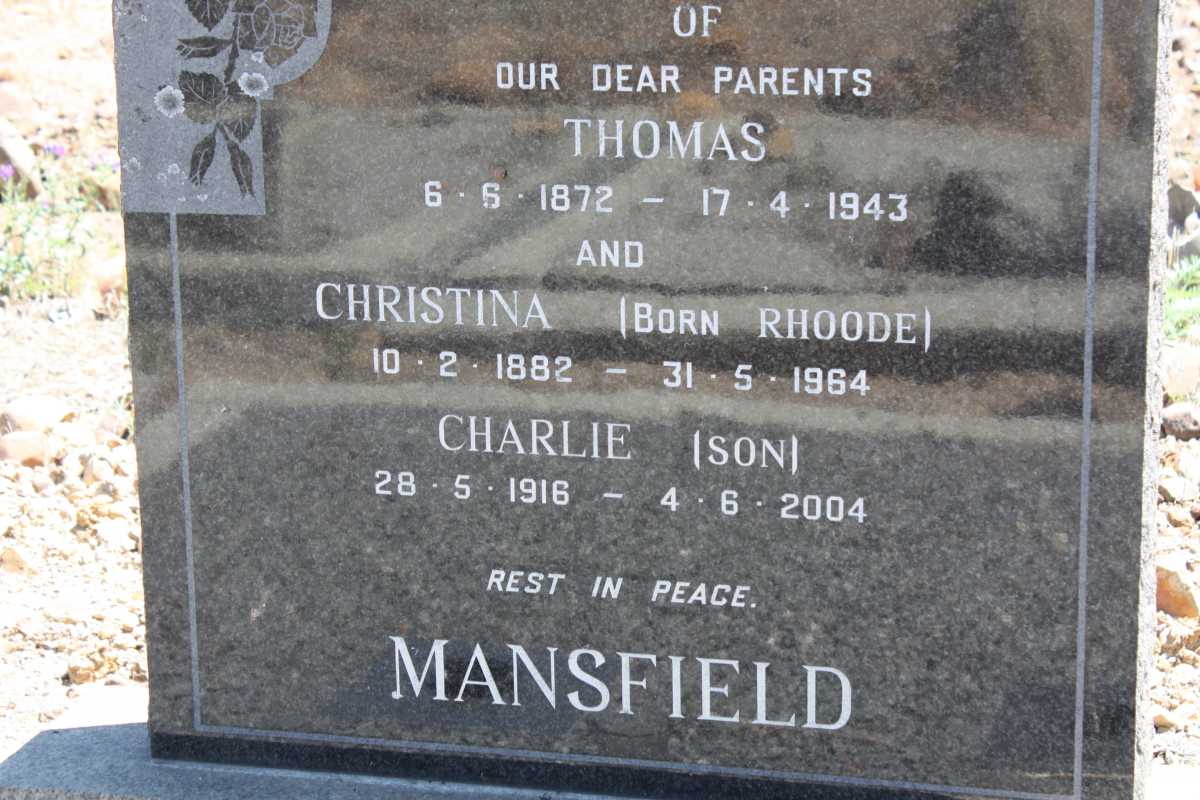 MANSFIELD Thomas 1872-1943 & Christina RHOODE 1882-1964 :: MANSFIELD Charlie 1916-2004