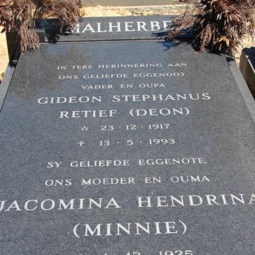 MALHERBE Gideon Stephanus Retief 1917-1993 & Jacomina Hendrina 1925-2001