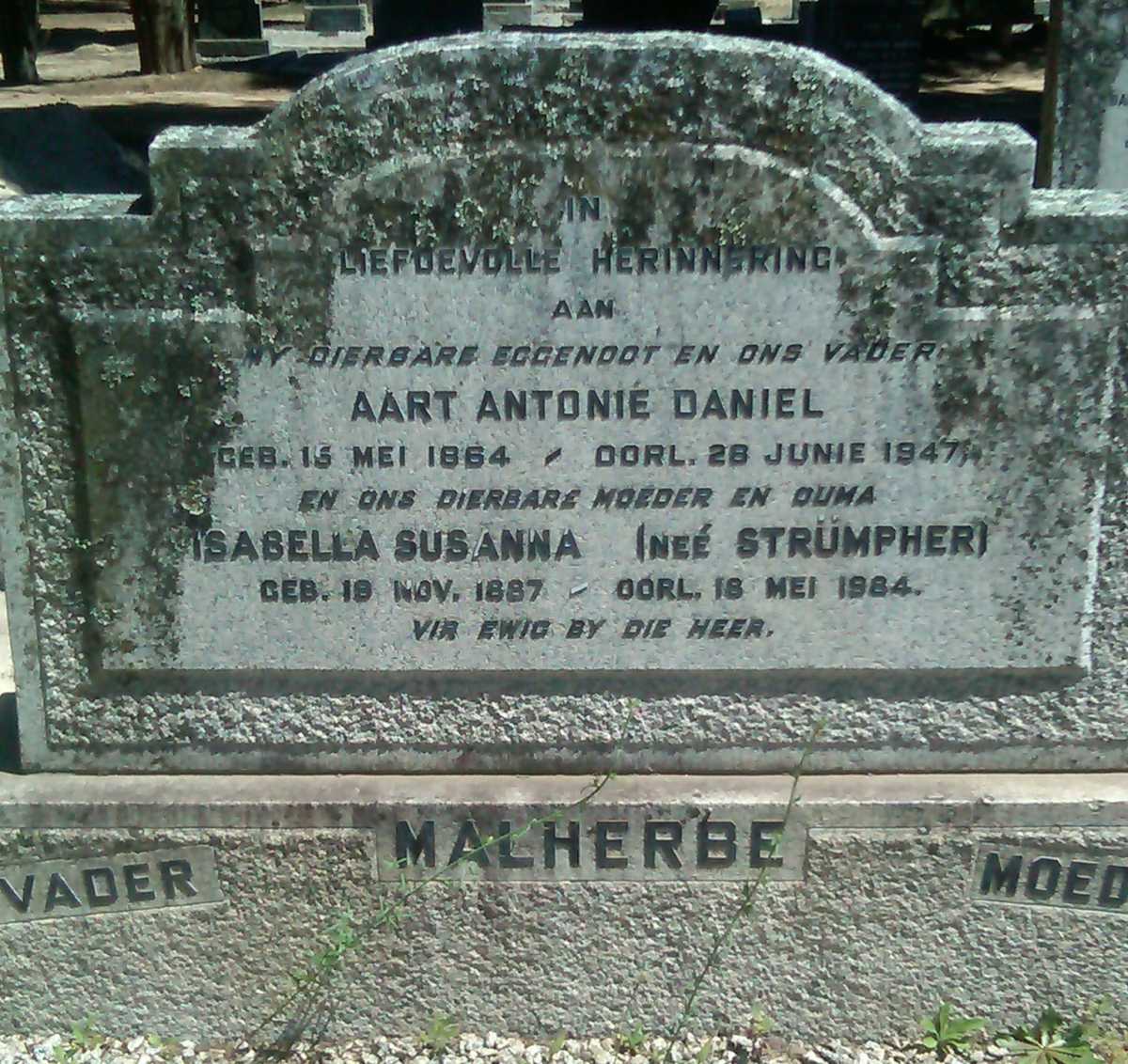 MALHERBE Aart Antonie Daniel 1864-1947 & Isabella Susanna STRUMPHER 1887-1984