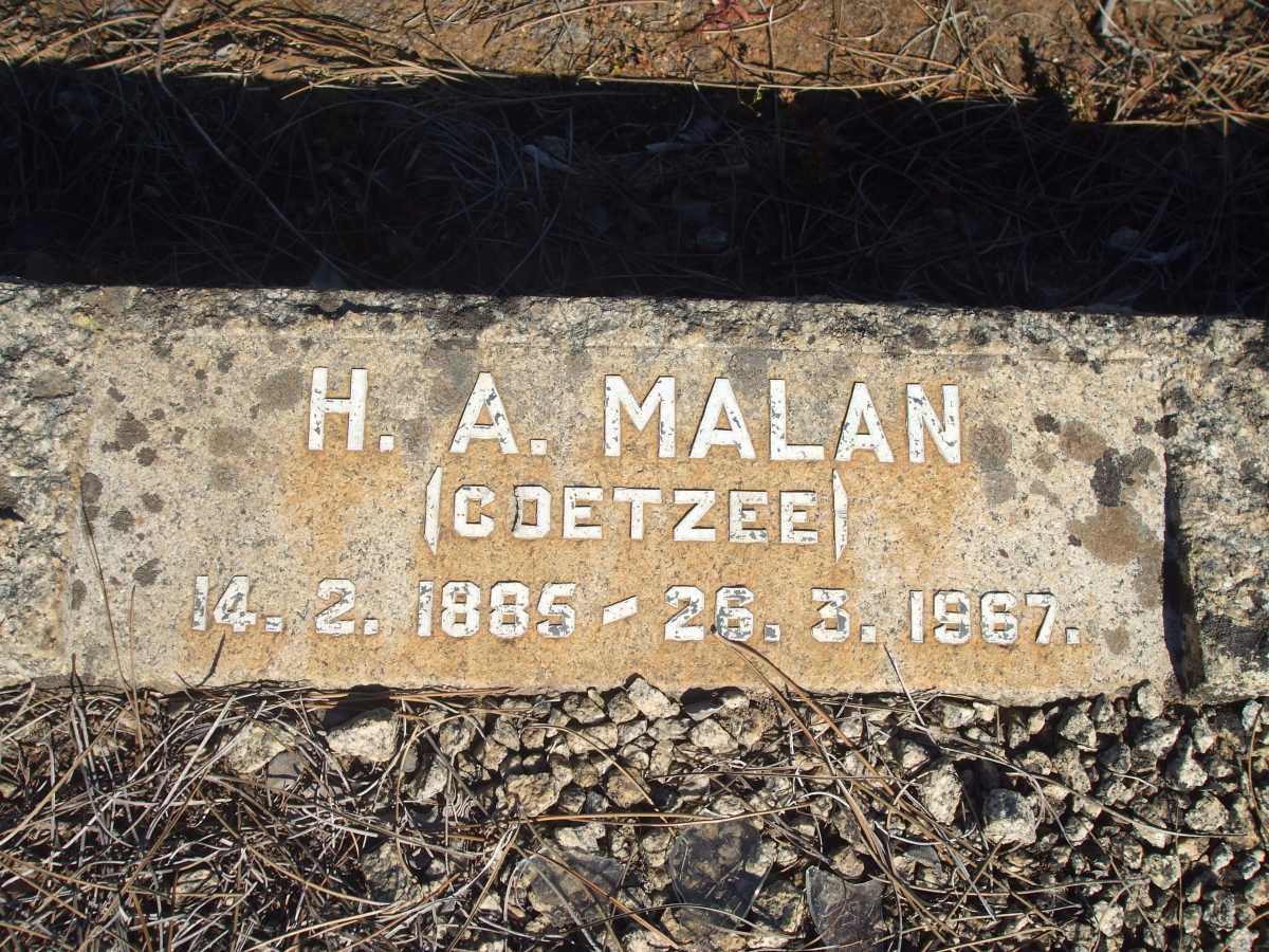 MALAN H.A. nee COETZEE 1885-1967
