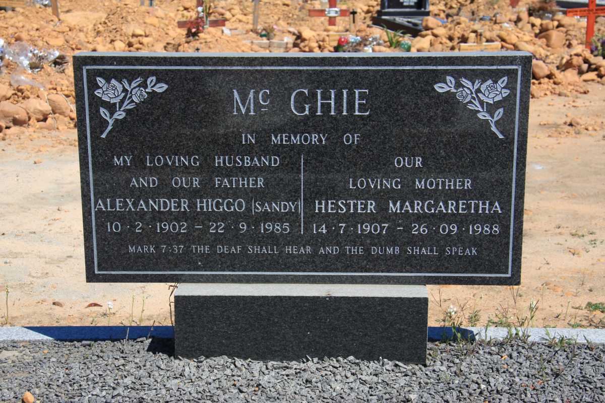 MCGHIE Alexander Higgo 1902-1985 & Hester Margaretha 1907-1988
