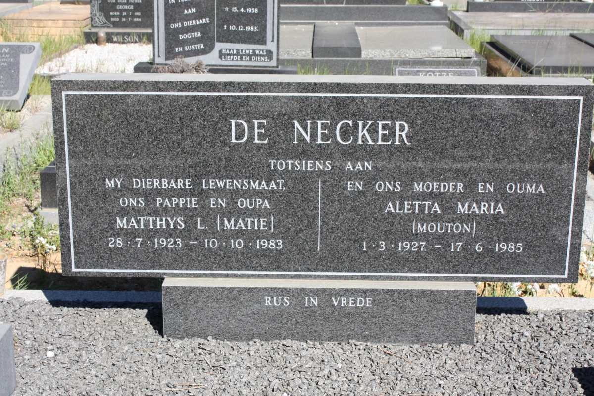 NECKER Matthys L., de 1923-1983 &amp; Aletta Maria MOUTON 1927-1985