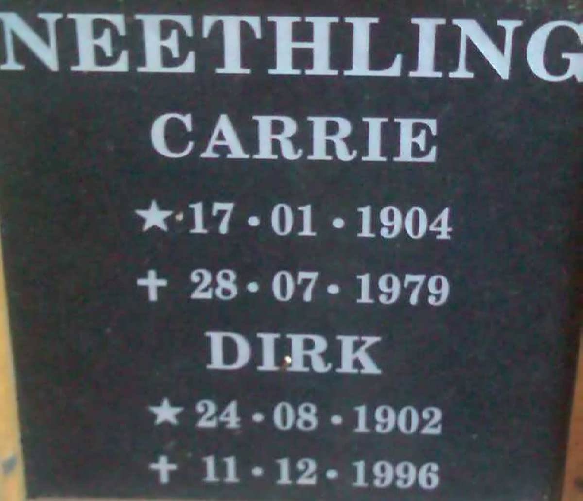 NEETHLING Dirk 1902-1996 &amp; Carrie 1904-1979