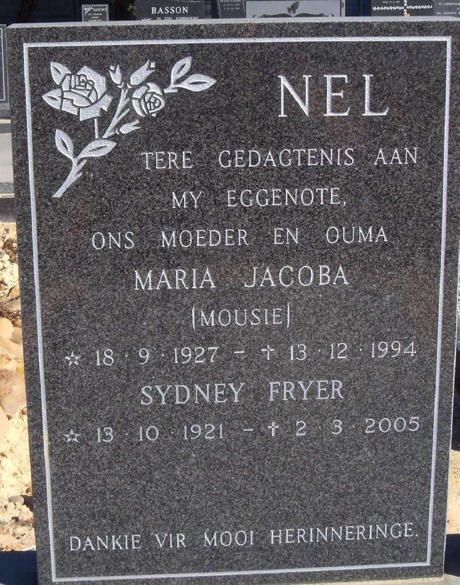 NEL Sydney Fryer 1921-2005 &amp; Maria Jacoba 1927-1994