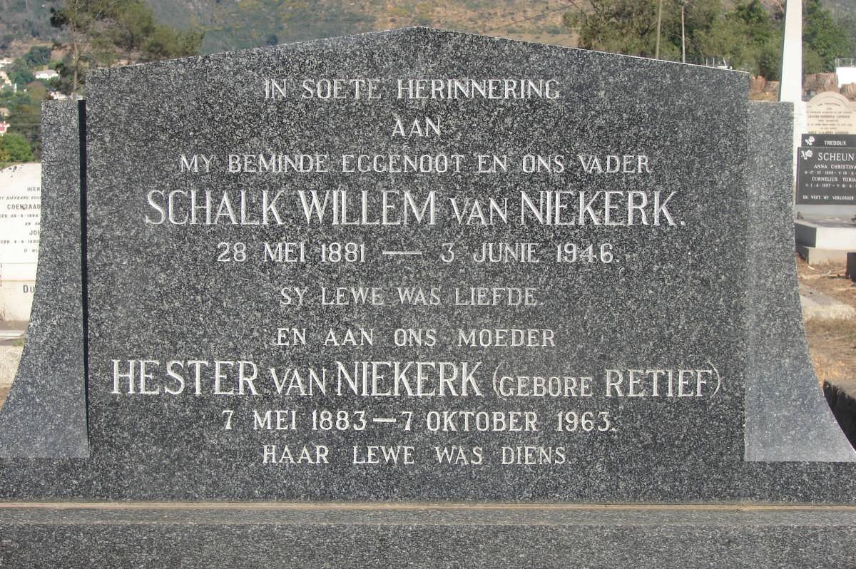 NIEKERK Schalk Willem, van 1881-1946 &amp; Hester RETIEF 1883-1963