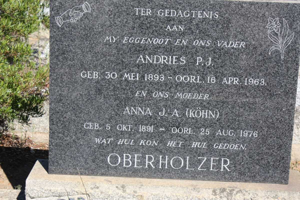 OBERHOLZER Andries P.J. 1893-1963 &amp; Anna J.H. KOHN 1891-1976
