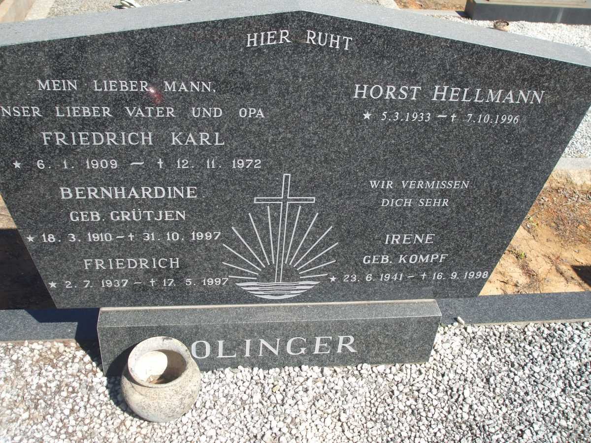 OLINGER Friedrich Karl 1909-1972 &amp; Bernhardine Grutjen 1910-1997 :: Friedrich 1937-1997 :: Irene nee KOMPF 1941-1998