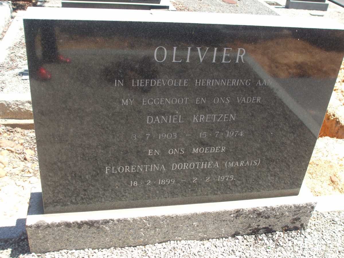 OLIVIER Daniel Kretzen 1903-1974 &amp; Florentina Dorothea MARAIS 1899-1975