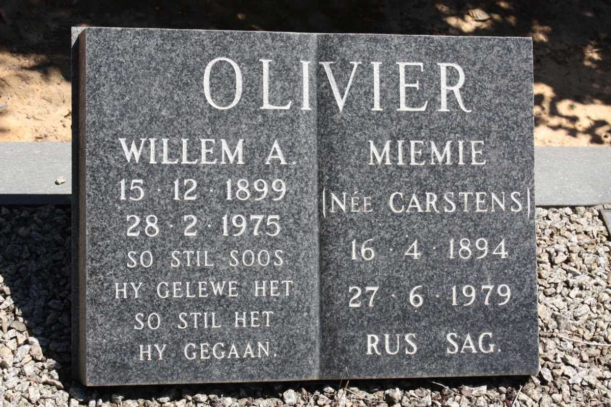 OLIVIER Willem A. 1899-1975 &amp; Miemie CARSTENS 1894-1979