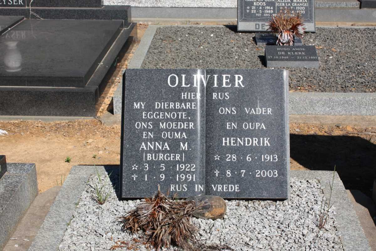 OLIVIER Hendrik 1913-2003 &amp; Anna M. BURGER 1922-1991