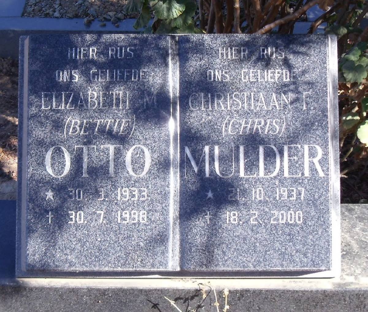 OTTO Elizabeth M. 1933-1998 :: MULDER Christiaan F. 1937-2000