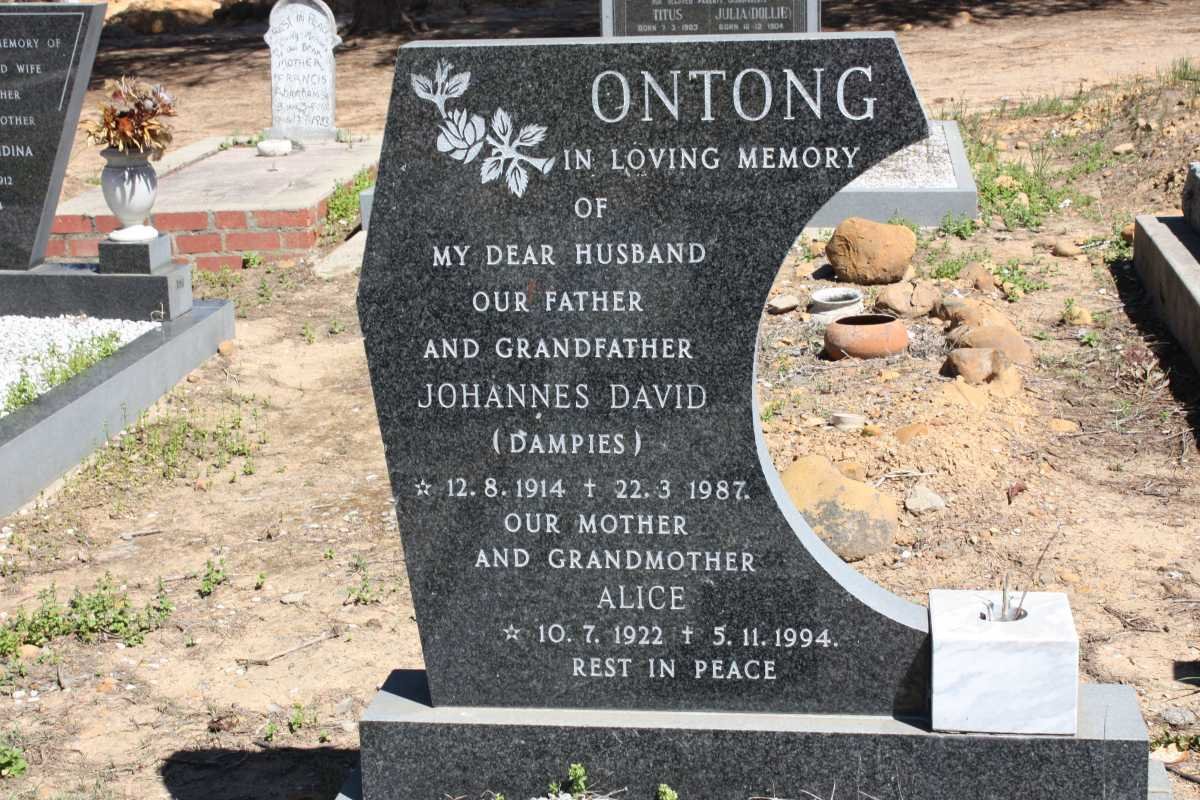 ONTONG Johannes David 1914-1987 &amp; Alice 1922-1994