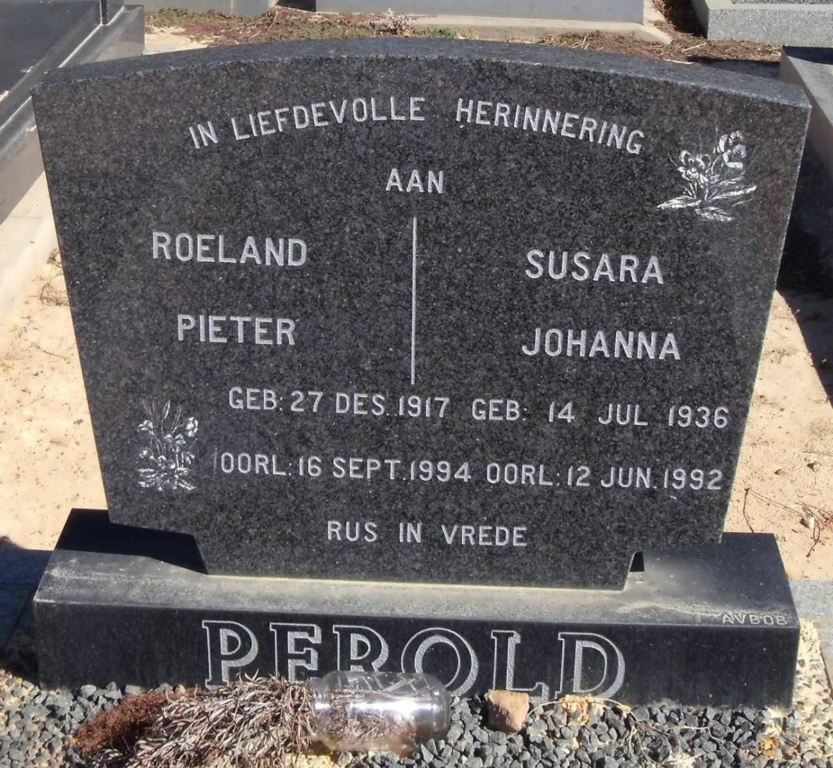 PEROLD Roeland Pieter 1917-1994  &amp; Susara Johanna 1936-1992