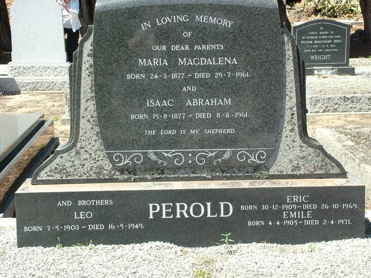 PEROLD Isaac Abraham 1877-1961 &amp; Maria Magdalena 1877-1961