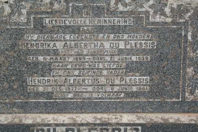 PLESSIS Hendrik Albertus, du 1877-1961 &amp; Hendrika Albertha VAN JAARSVELD 1895-1939
