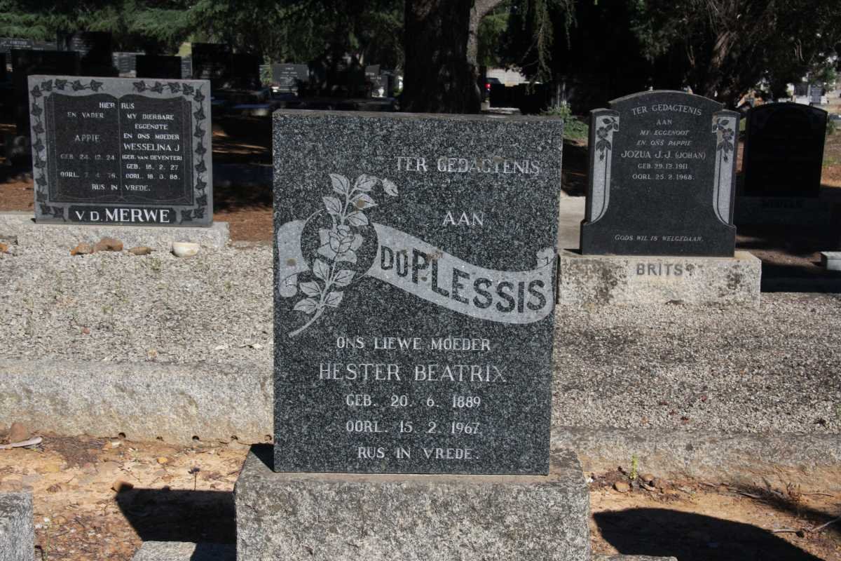 PLESSIS Hester Beatrix, du 1889-1967