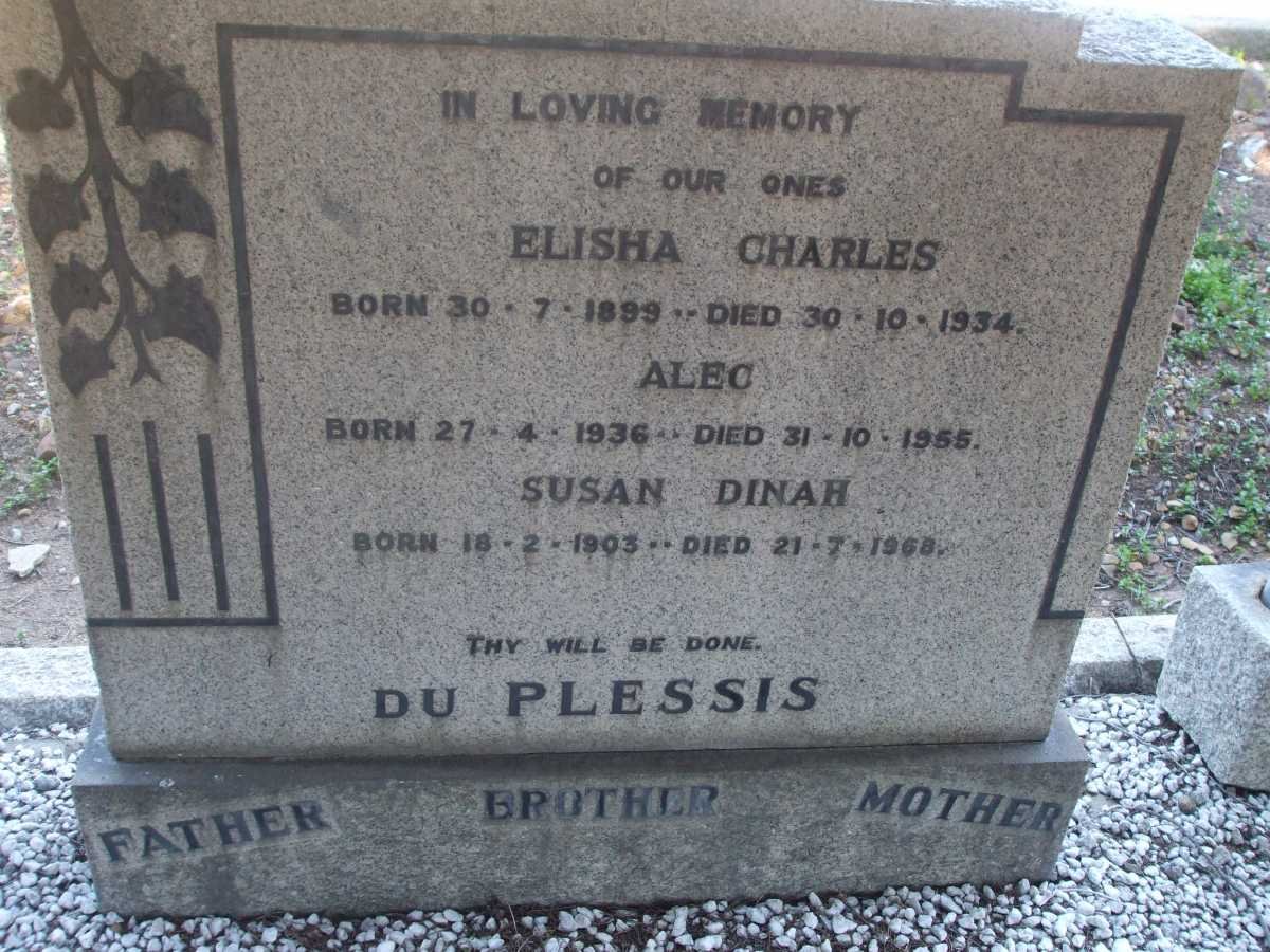 PLESSIS Elisha Charles, du 1899-1934 &amp; Susan Dinah 1903-1968 :: PLESSIS Alec, du 1936-1955