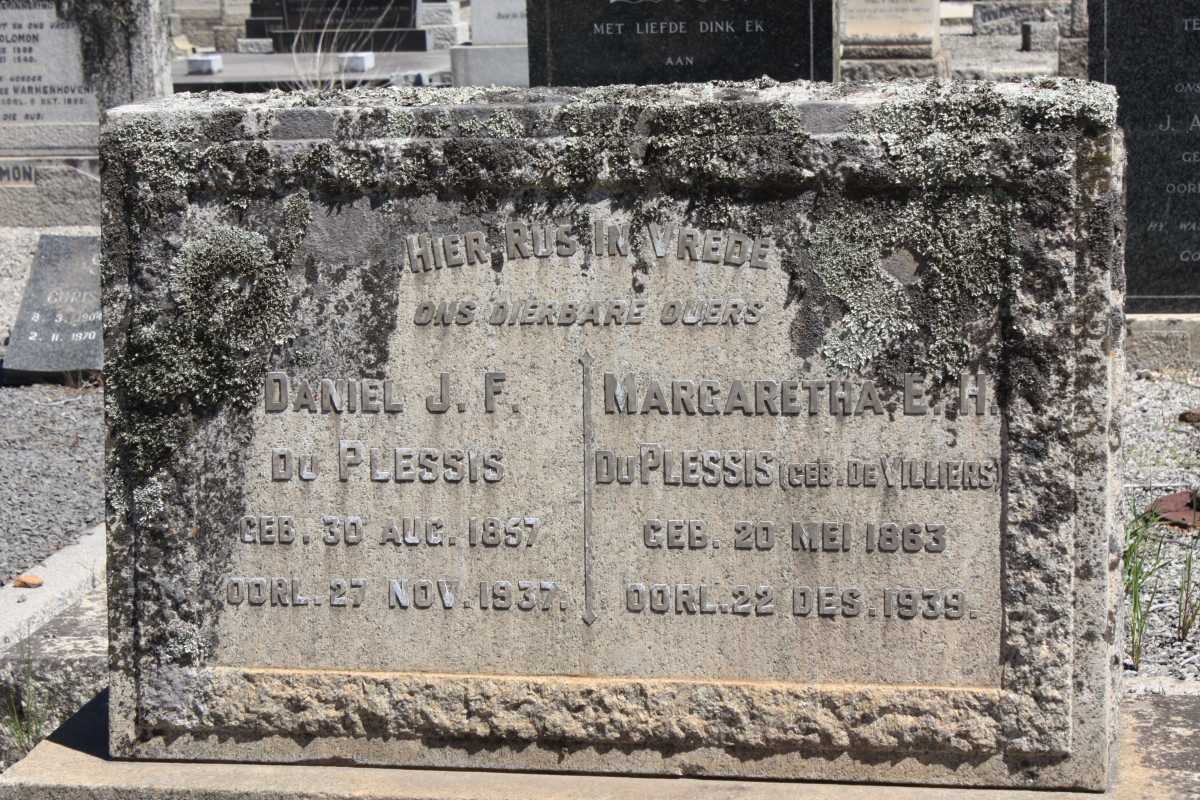 PLESSIS Daniel J.F., du 1857-1937 &amp; Margaretha E.H. DE VILLIERS 1863-1939