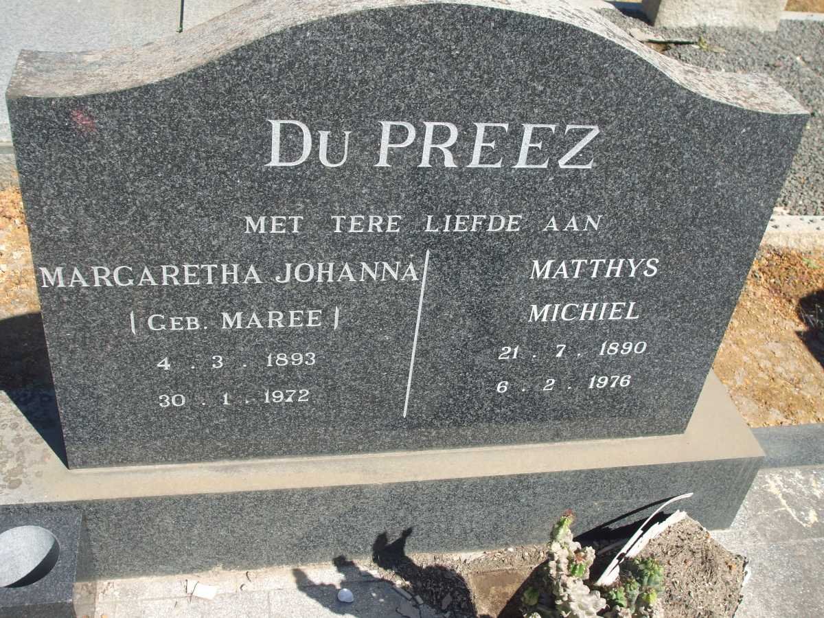 PREEZ Matthys Michiel, du 1890-1976 &amp; Margaretha Johanna MAREE 1893-1972
