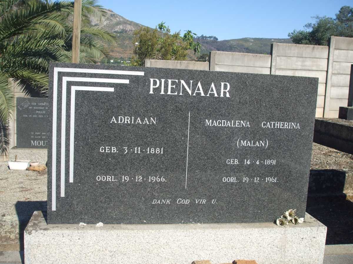 PIENAAR Adriaan 1881-1966 &amp; Magdalena Catherina MALAN 1891-1961