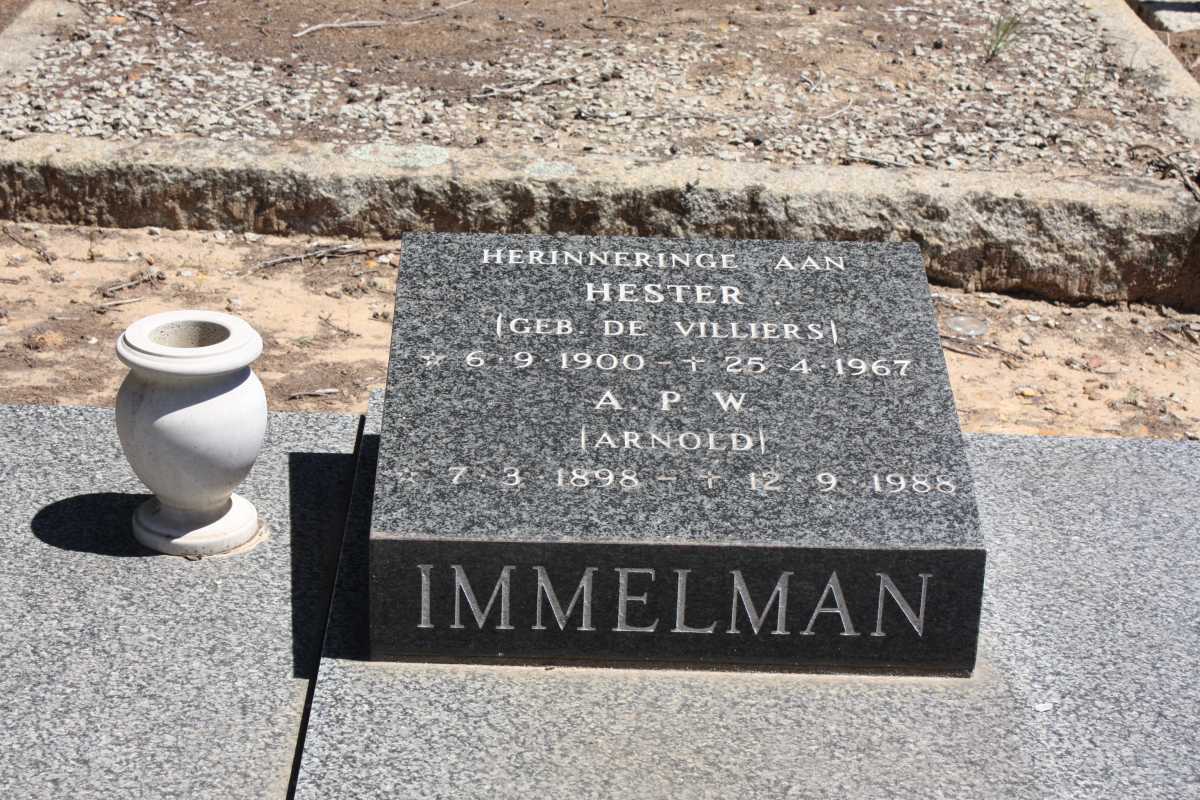 IMMELMAN A.P.W. 1898-1988 & Hester DE VILLIERS 1900-1967