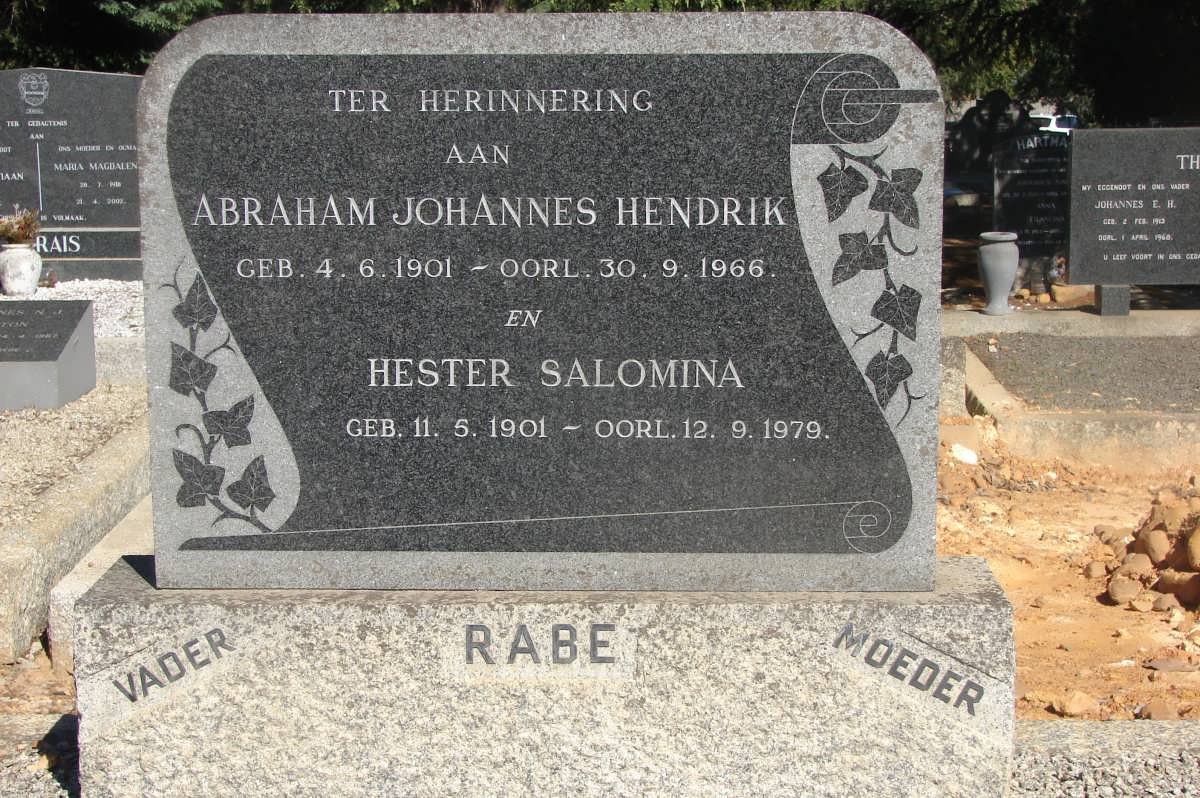 RABE Abraham Johannes Hendrik 1901-1966 &amp; Hester Salomina 1901-1979