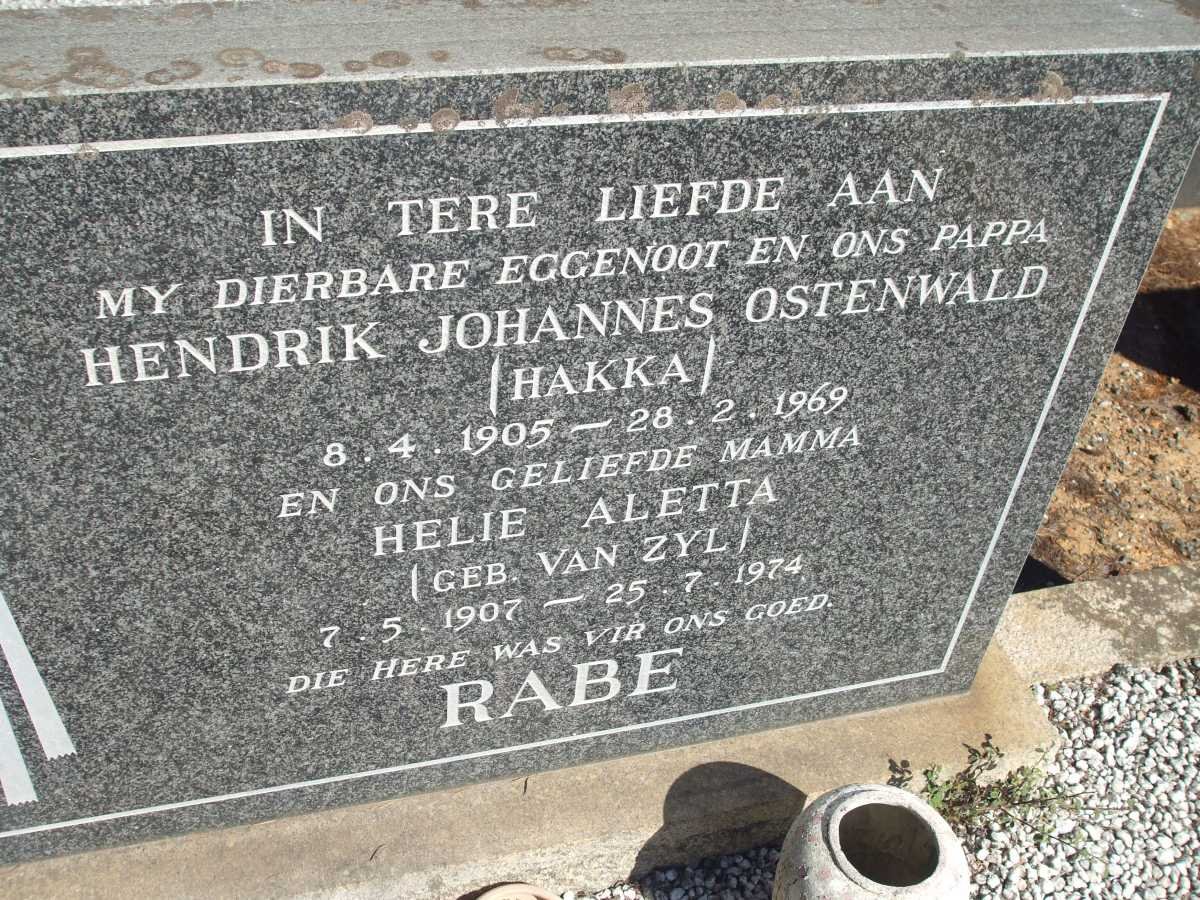RABE Hendrik Johannes Ostenwald 1905-1969 &amp; Helie Aletta VAN ZYL 1907-1974