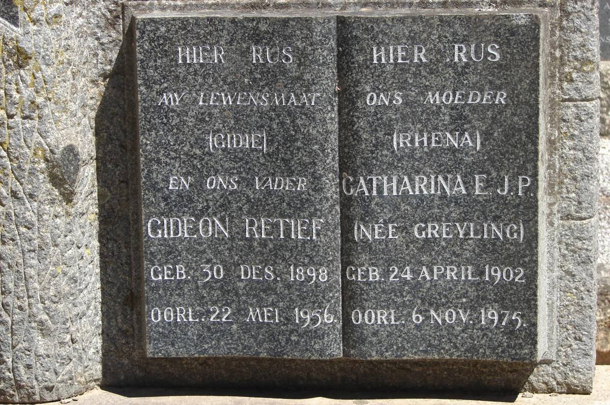 RETIEF Gideon 1898-1956 &amp; Catharina E.J.P. GREYLING 1902-1975