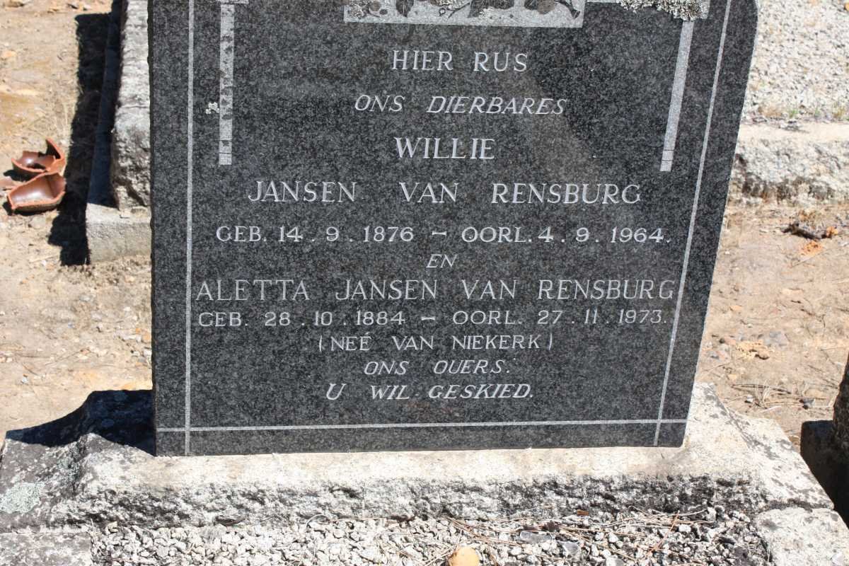 RENSBURG Willie, Jansen van 1876-1974 &amp; Aletta VAN NIEKERK 1884-1973