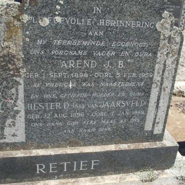 RETIEF Arend J.B. 1898-1959 &amp; Hester D. VAN JAARSDVELD 1896-1969