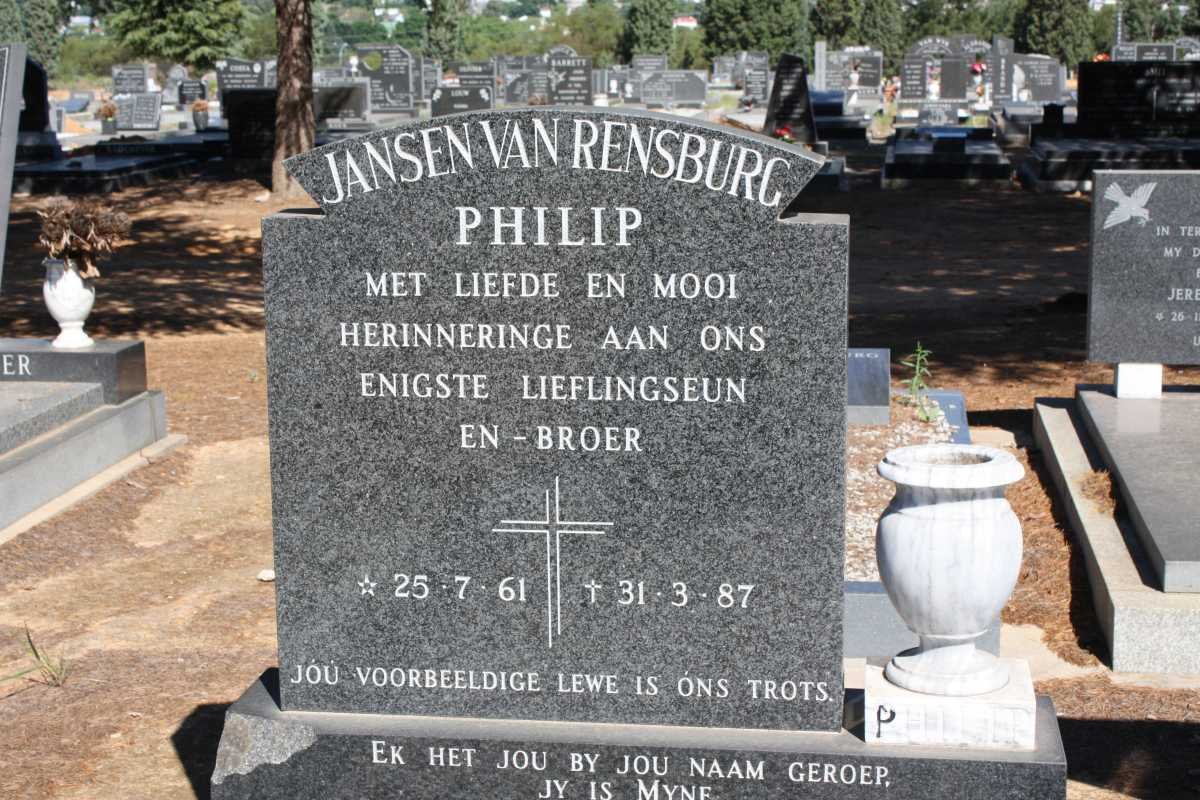 RENSBURG Philip, Jansen van 1961-1987