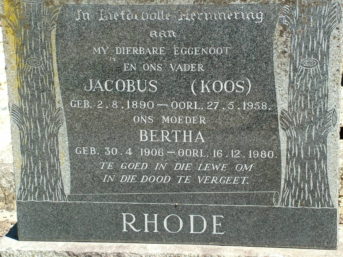RHODE Jacobus 1890-1958 &amp; Bertha 1906-1980