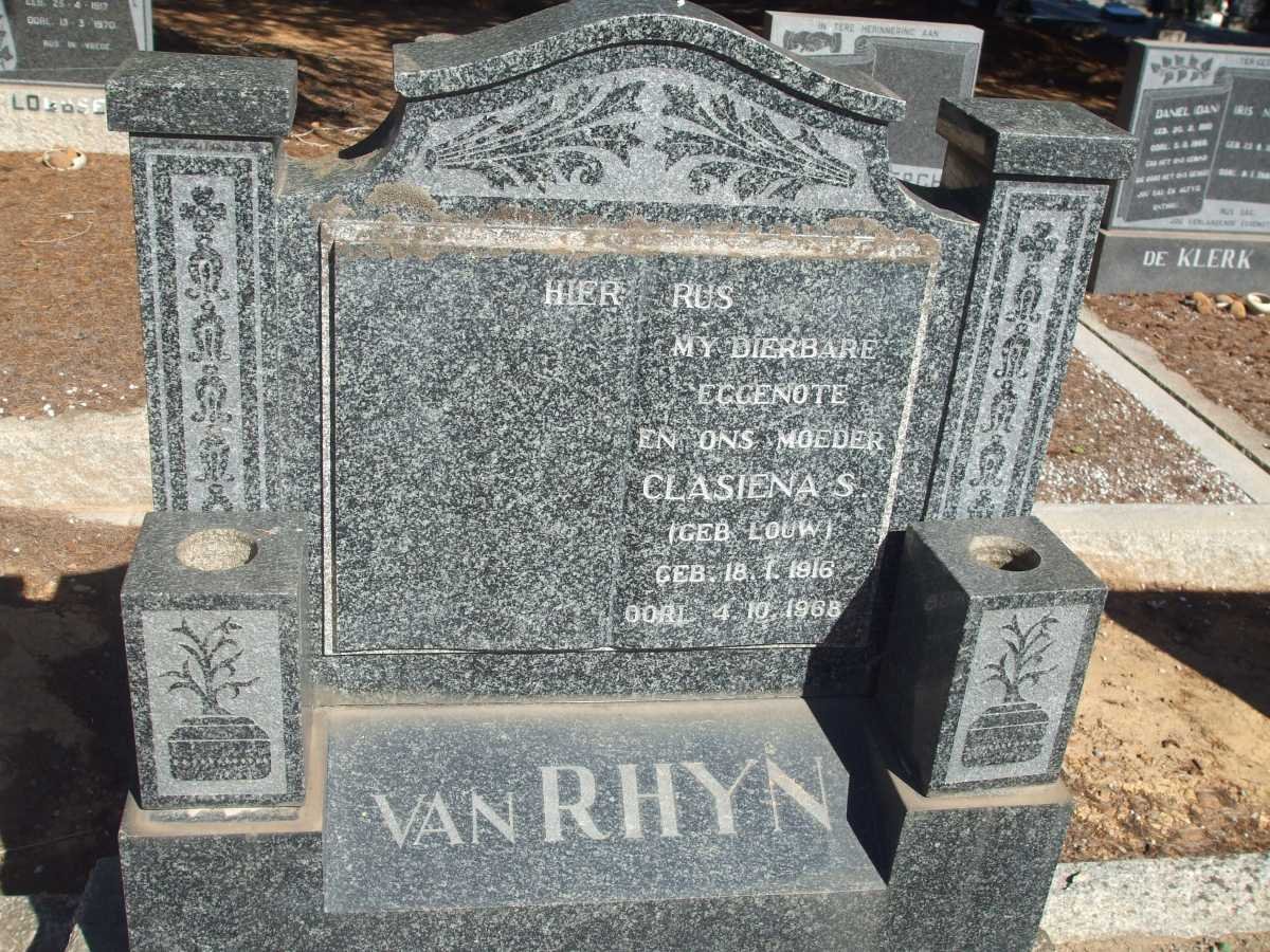 RHYN Clasiena S., van nee LOUW 1916-1968