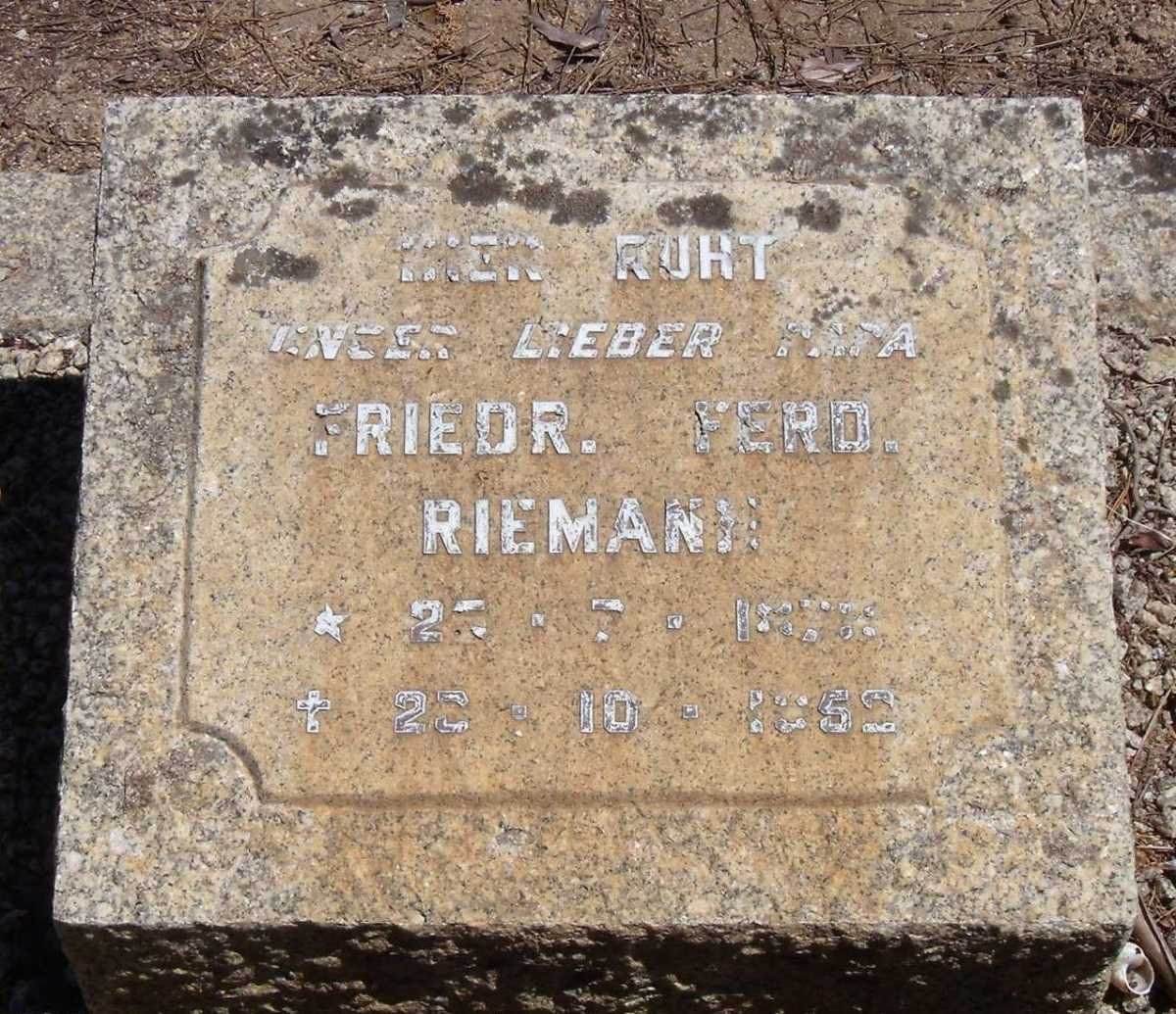 RIEMANN Friedr. Ferd. 187?-1952