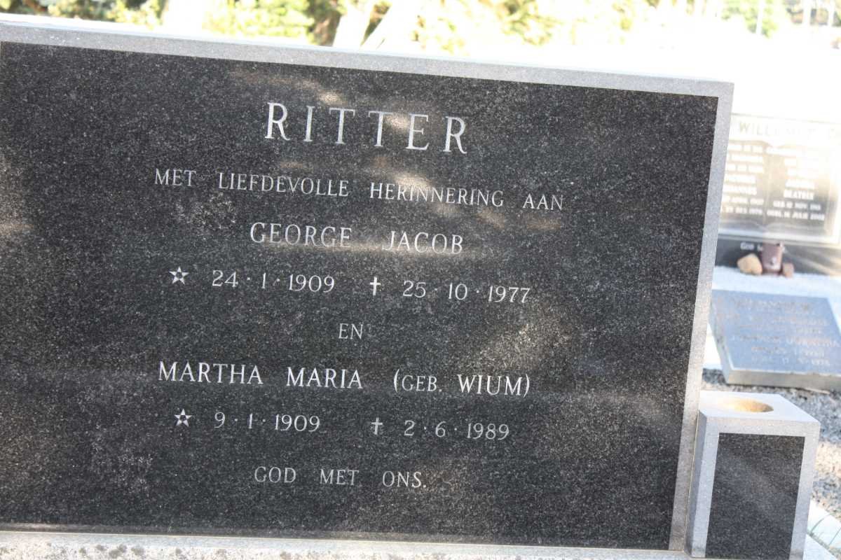 RITTER George Jacob 1909-1977 &amp; Martha Maria WIUM 1909-1989