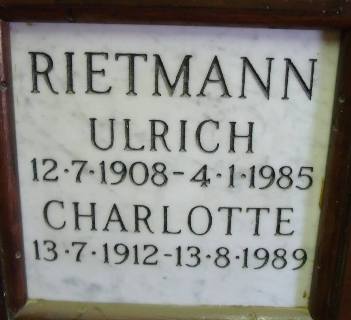 RIETMANN Ulrich 1908-1985 &amp; Charlotte 1912-1989