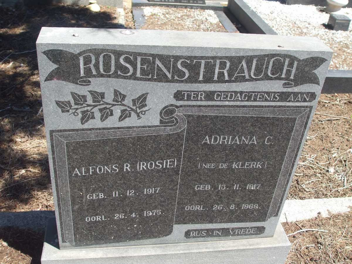 ROSENSTRAUCH Alfons R. 1917-1975 &amp; Adriana C. DE KLERK 1917-1969