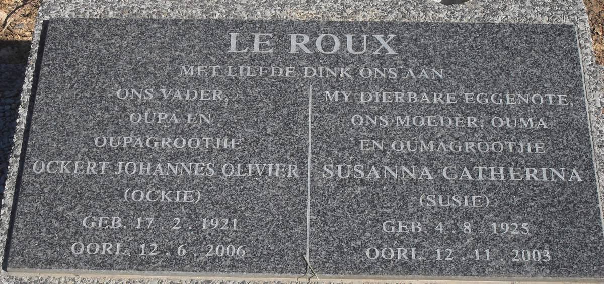ROUX Ockert Johannes Olivier, le 1921-2006 &amp; Susanna Catherina 1925-2003