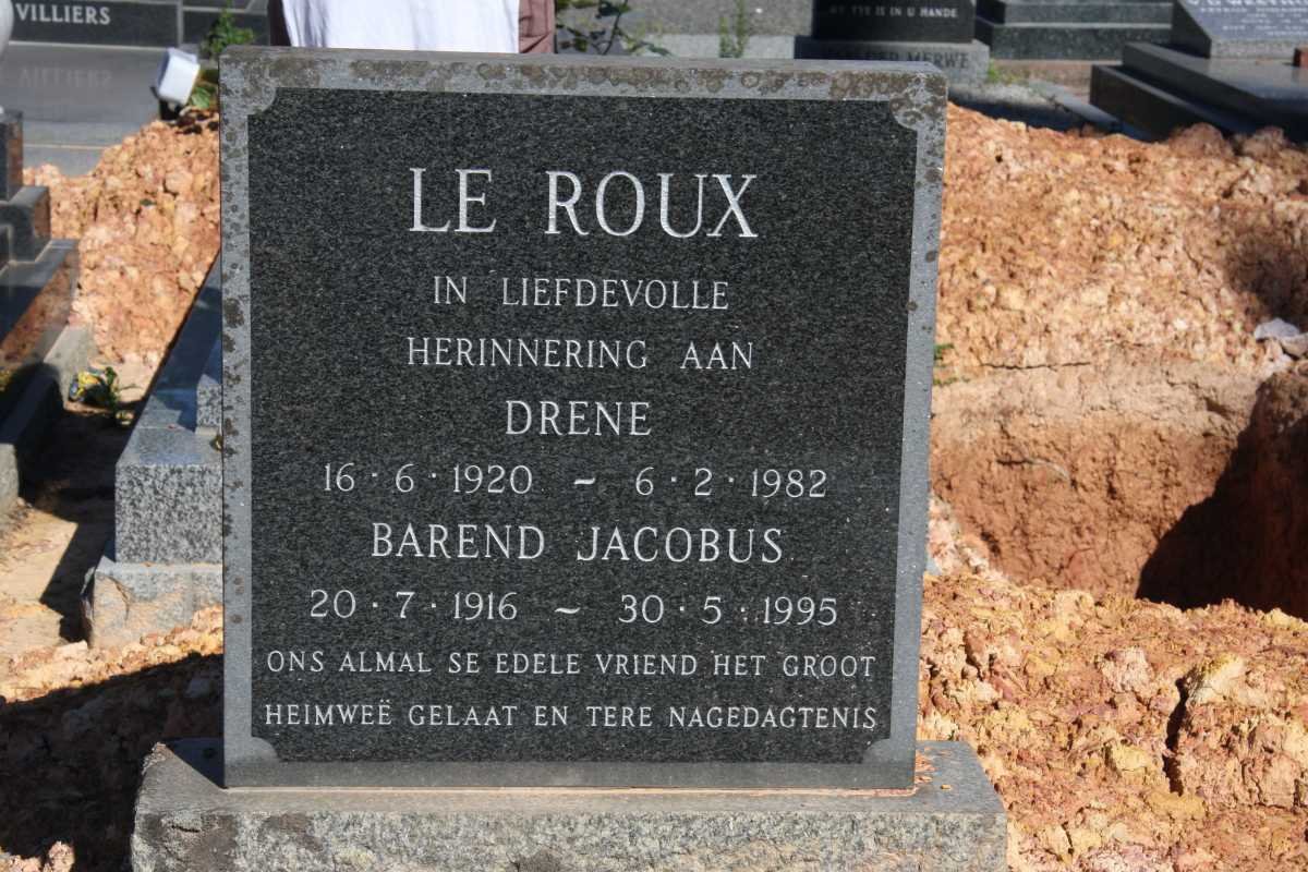 ROUX Barend Jacobus, le 1916-1995 &amp; Drene 1920-1982