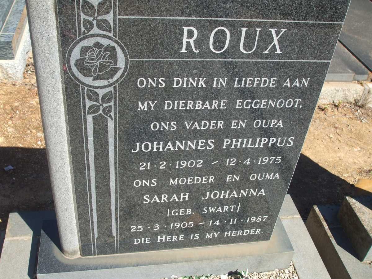ROUX Johannes Philippus 1902-1975 &amp; Sarah Johanna SWART 1905-1987